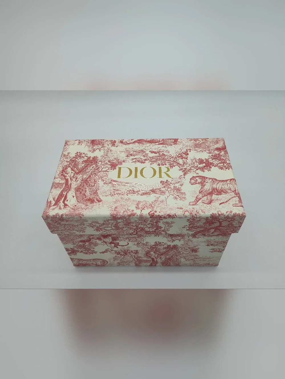 DIOR Toile Jungle Gift Box Tissue Paper Ribbon Set Pink Cream Gold Packaging EUC